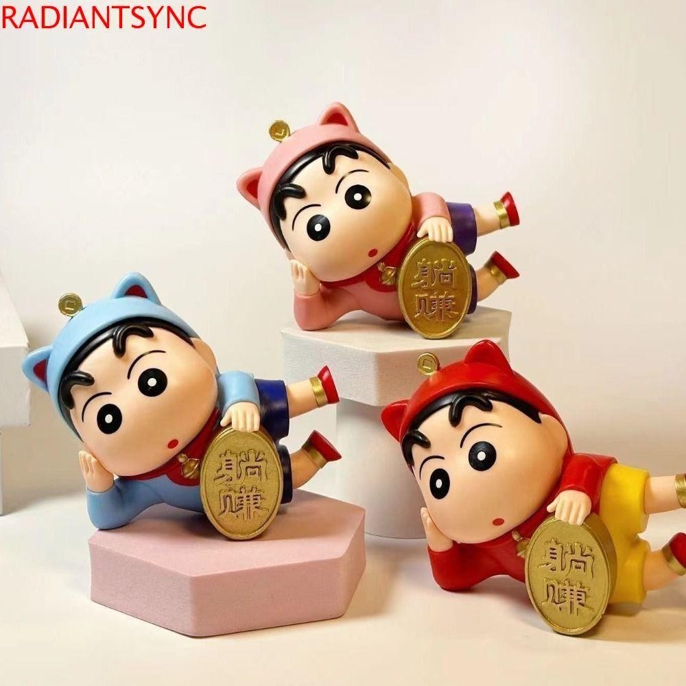 Radiantsync Crayon Shin-Chan อะนิเมะรูป,สีสุ่มโกหกด้านข้างของเล่น,น่ารักBcoming Richการ์ตูนคอสเพลย์ Shin-Chan PVCรุ่นเดสก์ท็อปตกแต่ง