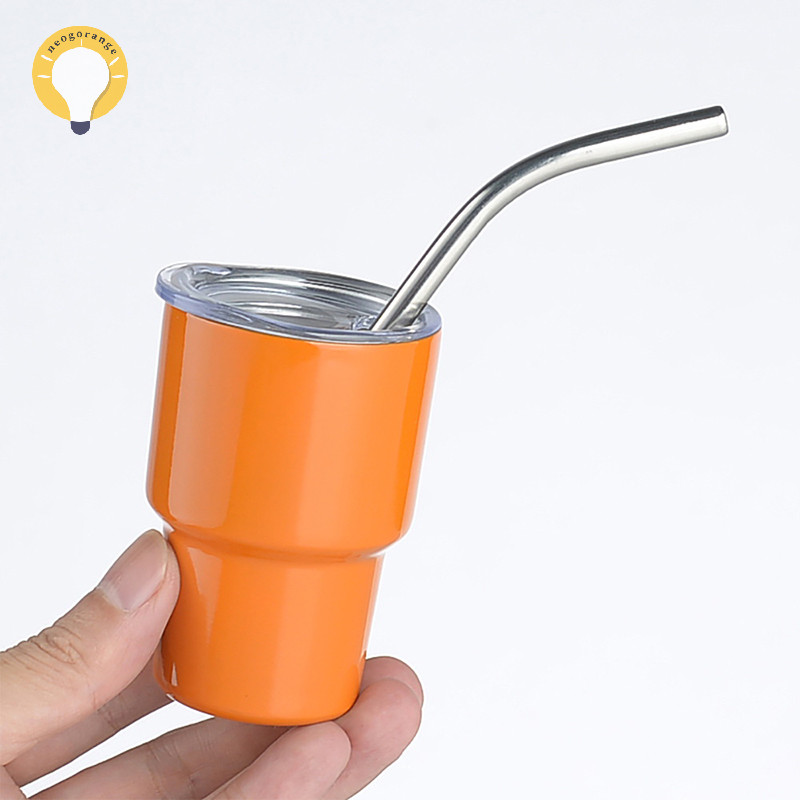 [neogrange] Mini 3 Oz Tumbler สูญญากาศไวน์วิสกี้ฉนวนถ้วยถ้วยกาแฟสแตนเลสพร้อมฟางแชมเปญของขวัญถ้วย TH