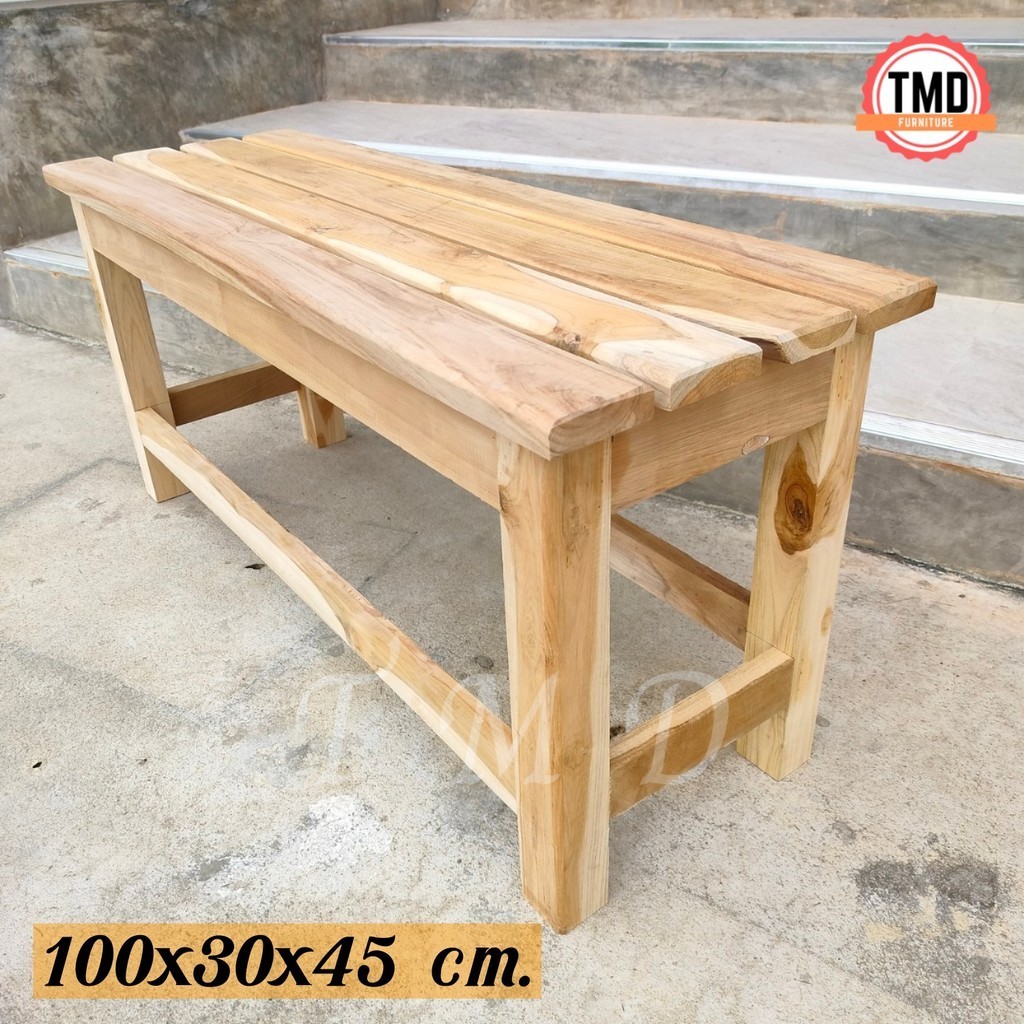 🌈TMD🌈 เก้าอี้ม้านั่งยาวไม้สัก  (ขนาด 100*30*สูง45 ซม.) งานยังไม่ได้ทำสี **มีรับประกัน** พร้อมส่ง - รูปที่ 4