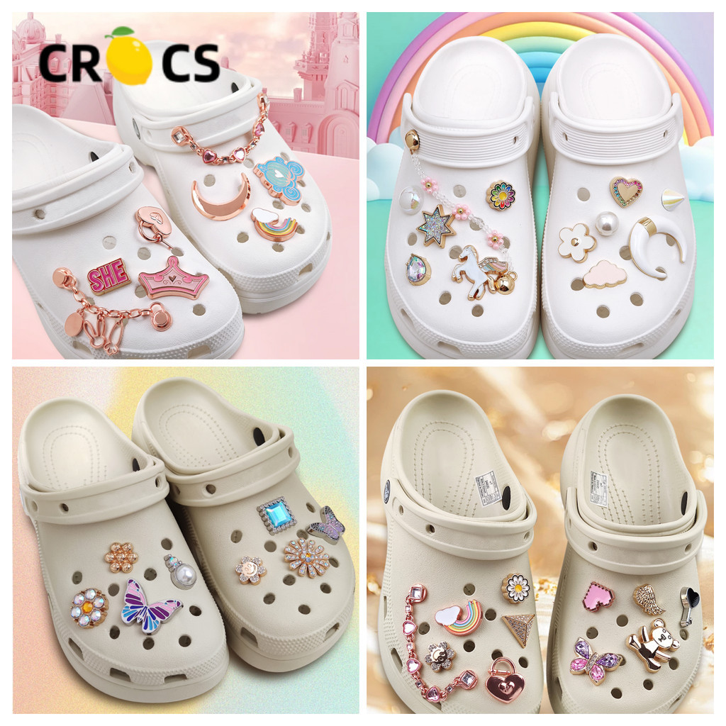 Jibbitz Crocs Charms อุปกรณ์รองเท้าโลหะรองเท้าหัวเข็มขัดรองเท้าแตะ High-End ตกแต่งหัวเข็มขัด Diy Creative รองเท้าตกแต่งโบว์อัญมณีหัวเข็มขัดรองเท้ากระเป๋าอุปกรณ์เสริม