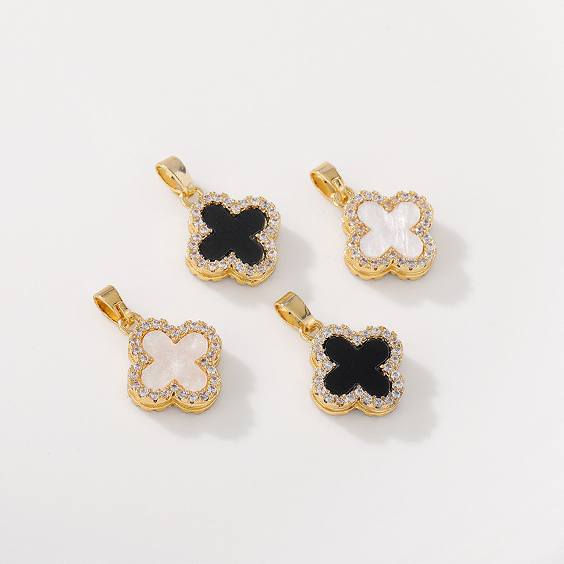 18k Gold-Covered สี-Preserve Zircon-Covered Edge Four-Leaf Clover จี้ diy Handmade สร้อยข้อมือสร้อยคอ Clavic