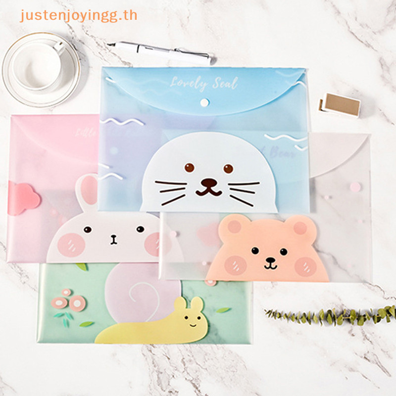 { Justenjoyingg.th } การ์ตูนโปร่งใส Snap Storage Bag เครื่องเขียนนักเรียน PVC น่ารักสดกันน้ําแบบพกพาข้อมูลกระเป๋าแฟ้มสํานักงาน A4 กระเป๋า