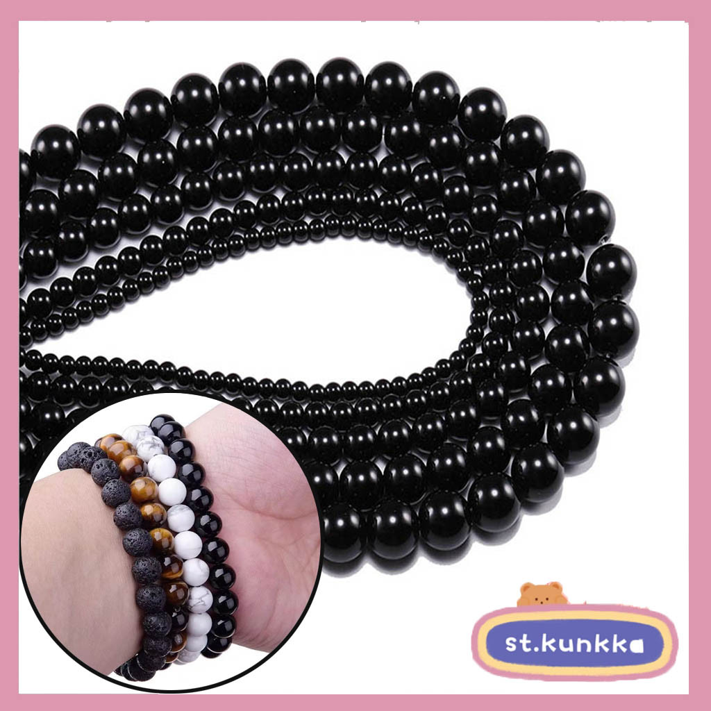 ลูกปัดหินนิลดำกลม เรียบ 6-12 มม. สำหรับทำเครื่องประดับ DIY