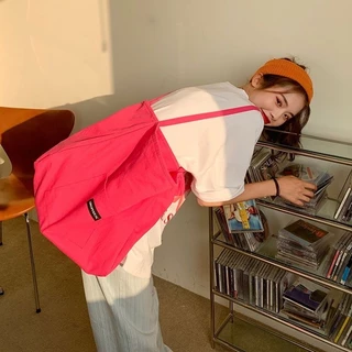 กระเป๋าโท้ทผ้าแคนวาสลําลองกระเป๋าสะพายไหล่ผู้หญิงผ้าแคนวาสใหม่ Ins กระเป๋าโท้ทเวอร์ชั่นเกาหลีเรียบง่ายความจุขนาดใหญ่