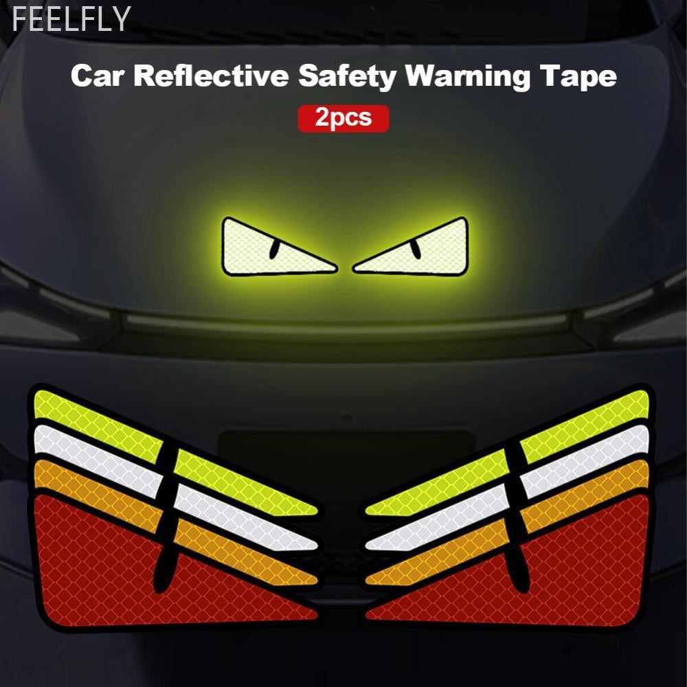 Feelfly 2 ชิ้น Universal Car Reflector สติกเกอร์ความปลอดภัยคําเตือน Mark สติกเกอร์ตาสะท้อนแสงสูง B3D