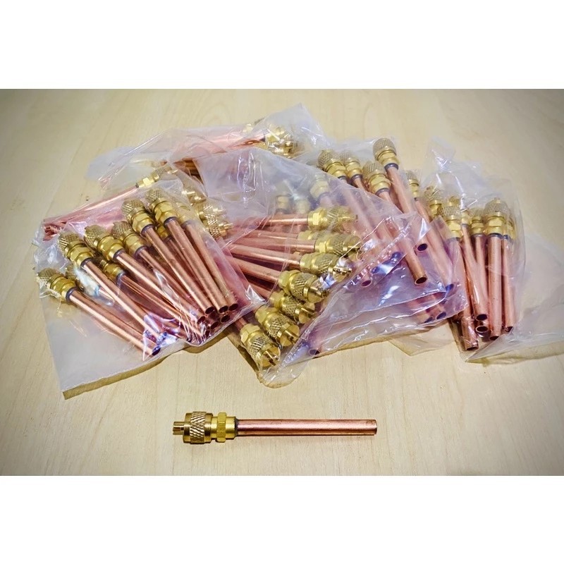 ศรน้ำยาแอร์ ตู้เย็น วาล์วศร เติมน้ำยา Access valve 1/4" ตู้แช่ ตู้เย็น แอร์ ท่อทองแดงยาว 90mm,45 mm.