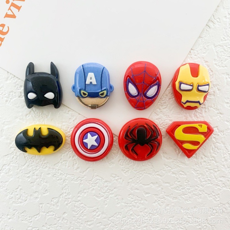 10 ชิ้น โล่ฮีโร่การ์ตูนเงา สไปเดอร์แมน ไอรอนแมน อวาตาร์ อุปกรณ์ DIY เรซิน เคสโทรศัพท์ คลิปผม ชุดวัสดุ