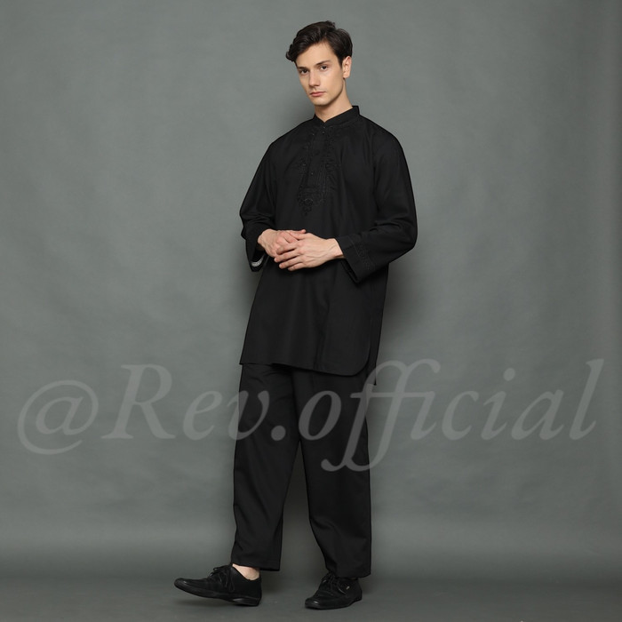 BLACK PAKISTA KURTA SET สําหรับผู้ชาย, HAJJ UMRAH EQUIPMENT - สีดํา, XL