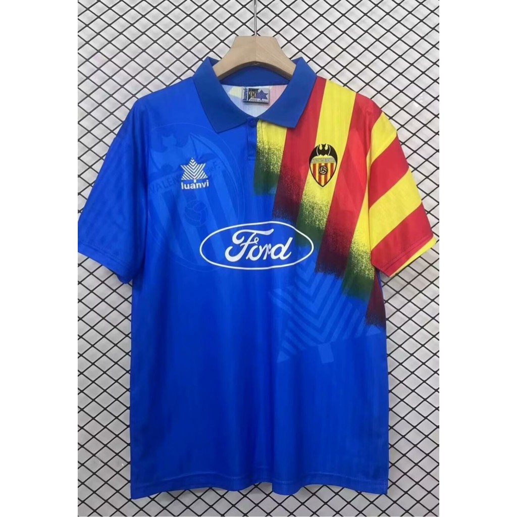 Hot Retro Jersey 95/96 Valencia Away Football Jersey Short Sleeved Soccer Version ปรับแต่งชื่อและหมา