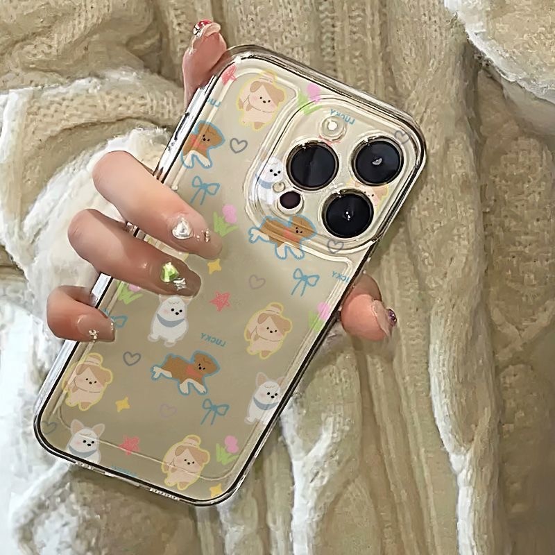 TheOne🔥IPhone 14 11 13 15 12 Pro Max XR X XS Max 7 8 Plus การ์ตูนหมาผีเสื้อน่ารัก คู่ คำนับความสนุก คนรัก ความหรูหราเคส