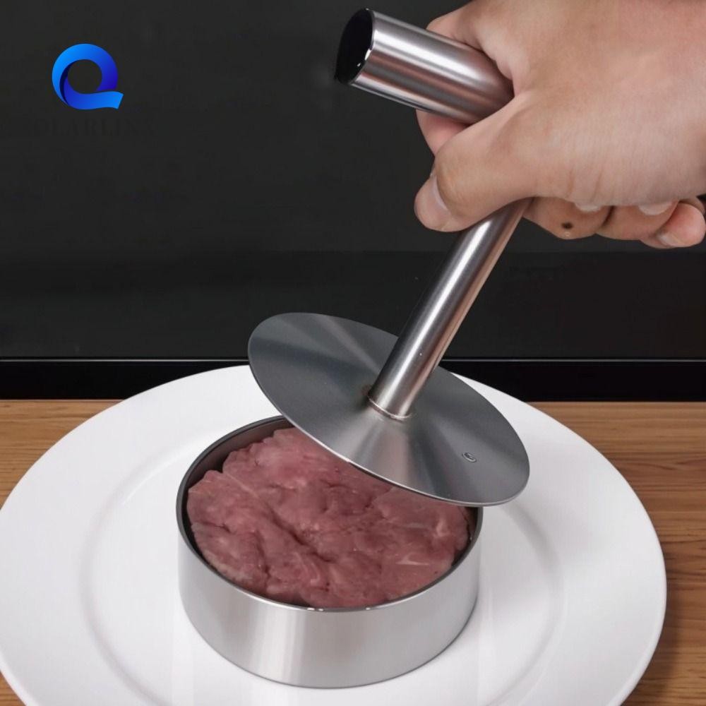 Solarlinx ที่กดแฮมเบอร์เกอร์สแตนเลส, ปรับความหนา Creative Burger Patty Maker, เครื่องมือห้องครัวรอบไม่ติดทนทานคู่มือพายเนื้อกดแม่พิมพ์หมู