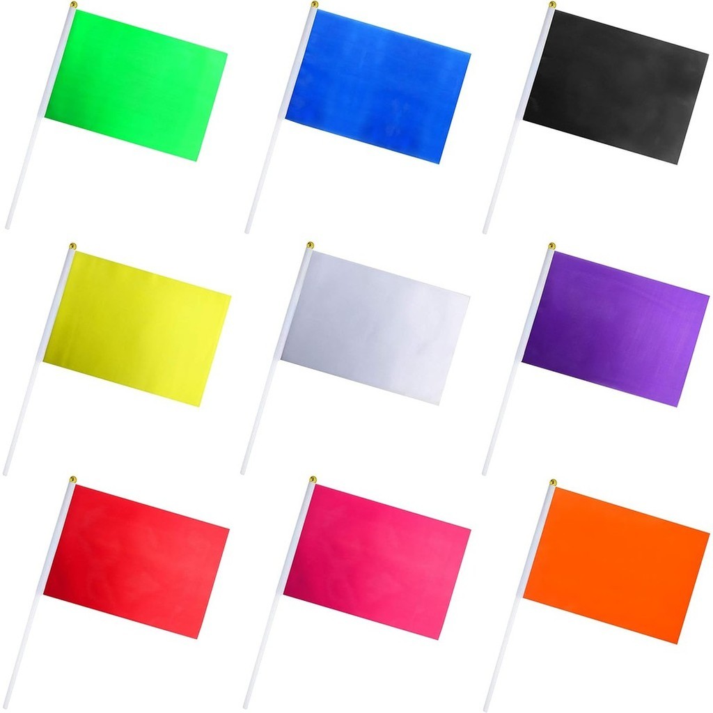 ธงขนาดเล็ก HandHeld 10 สี ธงกิจกรรมตกแต่ง ธงเปล่า สีเหลือง สีส้ม สีชมพู สีม่วง สีขาว สีแดง สีฟ้า สีเขียว
