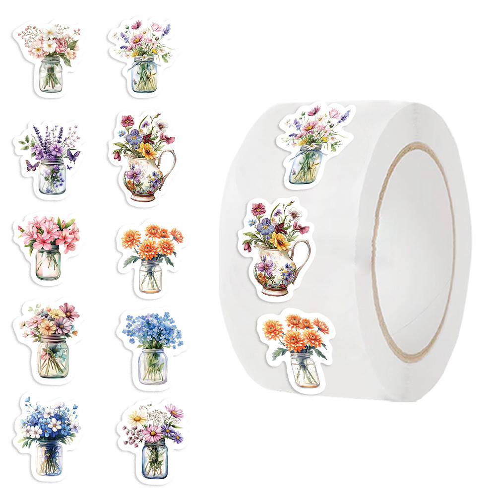 500 ชิ้น 10 ภาพ Flowers in The Bottle Stickers Roll/Stickers Tape