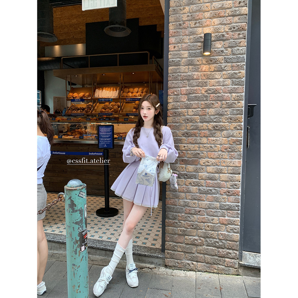ผู้หญิงชุดสูทสีม่วงหวานแฟชั่นเสื้อกันหนาว+กระโปรงมินิ ราคา ถูกที่สุด ดีลบีเคเค แกลเลอรีภาพที่ 2