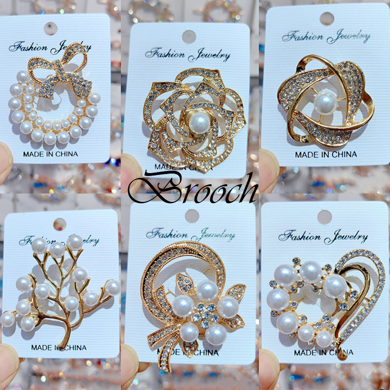 เข็มกลัดมุก Rhinestone ผีเสื้อ โลหะผสม สําหรับฮิญาบ