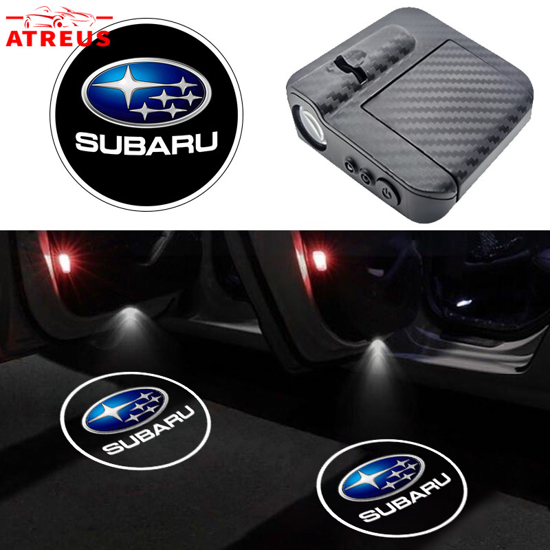 1/2 ชิ้น Subaru คาร์บอนไฟเบอร์ โคมไฟติดประตูรถยนต์ LED HD ไร้สาย โคมไฟโปรเจคเตอร์ LED ติดรถยนต์ สำหรับ Subaru Crosstrek Forester XV Impreza WRX sti Outback Levorg BRZ