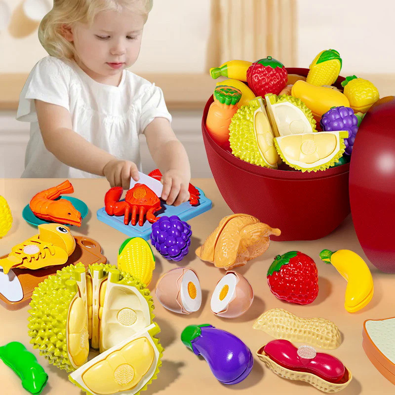 Kitchen Simulation Peelable Fruit Cuting Vegetable Durian Fish Crab DIY Toys Children's House Food P
