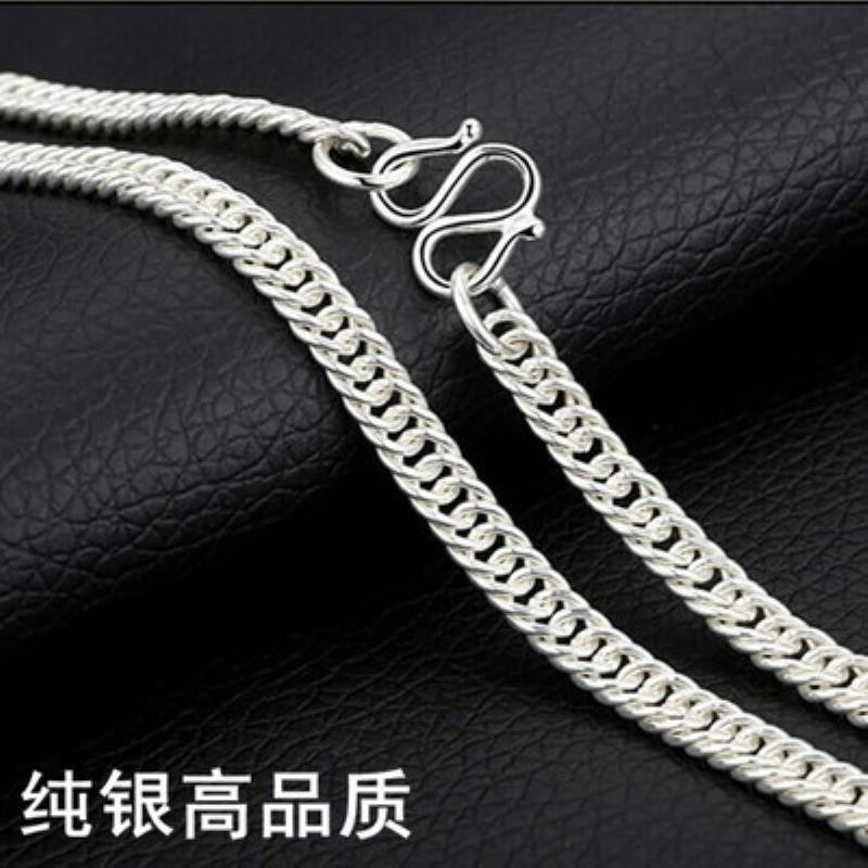 9999 และหนาสร้อยคอผู้ชาย 999 เงินสเตอร์ลิงแส้โซ่ Handmade Silver Chain All-Match เงินเครื่องประดับ C