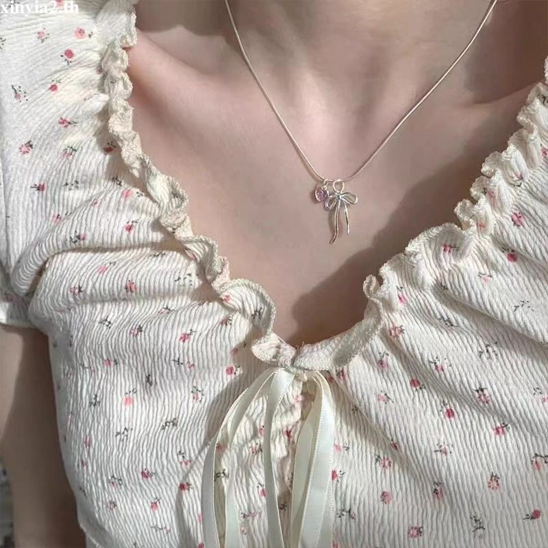 XINYIA2.thHeart Bow สร้อยคอผู้หญิง Ins หรูหรา Niche สร้อยคอ High-end หวาน Collarbone Chain - รูปที่ 5