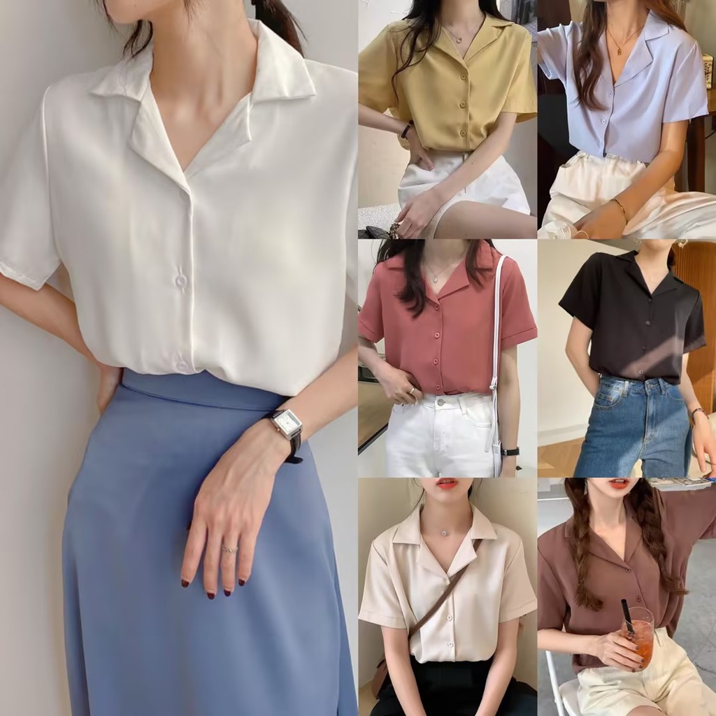 เสื้อเบลาส์ คอปก แขนยาว ทรงหลวม ลายทาง แฟชั่นเกาหลี สําหรับผู้หญิง