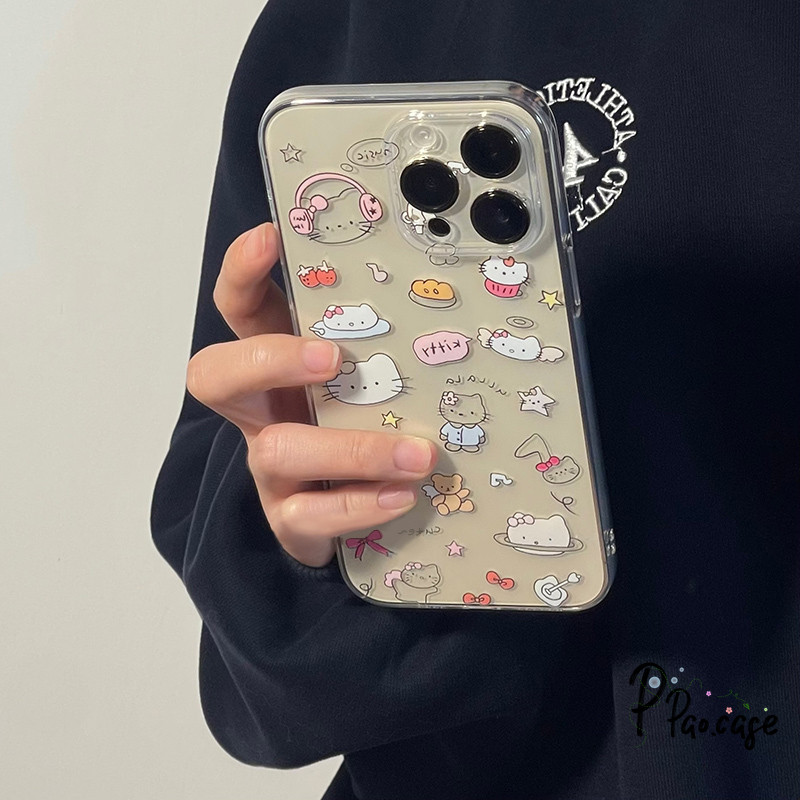 เคส เข้ากันได้กับ IPhone 11 16 15 13 14 12 Pro Max 8 7 14 15 Plus XR XS X Max SE เคสใสลายการ์ตูนแมวผูกโบว์สุดสร้างสรรค์ ราคา ถูกที่สุด ดีลบีเคเค แกลเลอรีภาพที่ 3