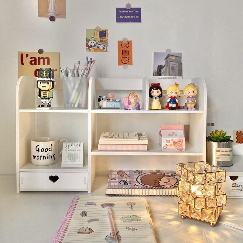 ชั้นวางของ 2 ชั้น ชั้นวางหนังสือ เครื่องเขียน เครื่องสำอาง หอพัก สำนักงาน/โต๊ะทำงาน พร้อมลิ้นชัก โต๊ะ 2 ชั้น