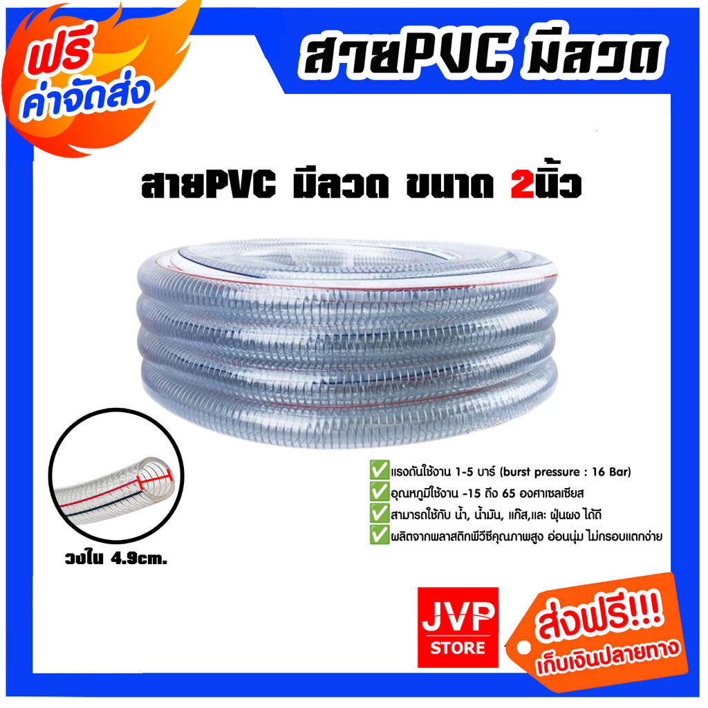 สายPVC มีลวด ขนาด 2นิ้ว แบ่งขาย 1 เมตร ตรา SUPER (วงใน 4.9cm.) สายยางไส้ลวด สายพีวีซี สายส่งแก๊ส สายส่งน้ำมัน