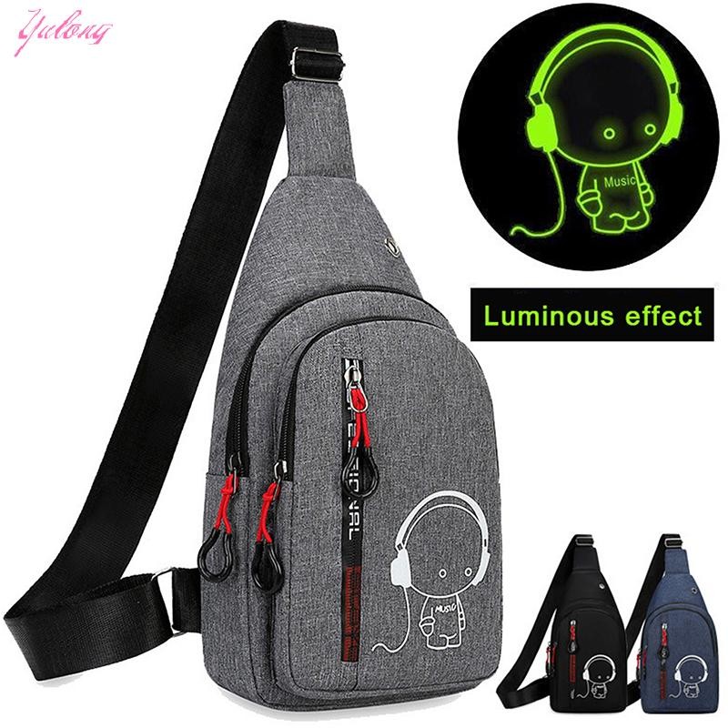 [Yulong] With Night Light MensChest Bag Casual Fashion Shoulder Crossbody Bag Outdoor Small Backpack TH