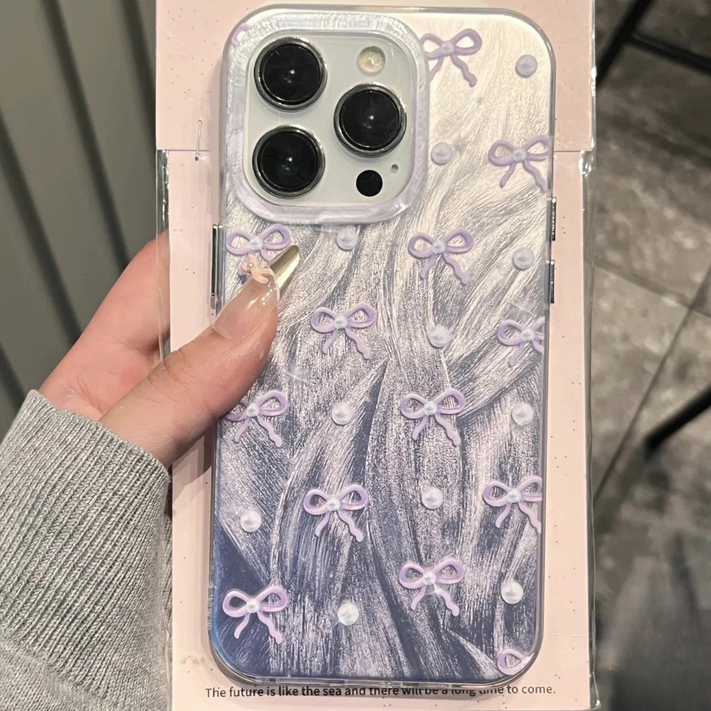 โบว์สีชมพูหวานเข้ากันได้เคสไอโฟน 17 13 11 15 12 14 Pro Max XR 16 14 15 7 8 Plus XS MAX X SE ไข่มุกแฟชั่น TPU นุ่มเคส - รูปที่ 2