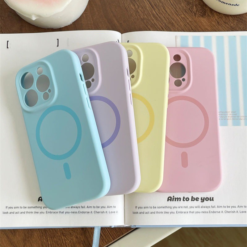 ที่มีคุณภาพสูงเคลือบซิลิโคนเหลวแม่เหล็กชาร์จกรณีโทรศัพท์สําหรับ ไอโฟน 16 12 13 14 15 มือโปร สูงสุด ป้องกันลายนิ้วมือกันกระแทกปลอกลูกอมสีป้องกันการวางปกหลัง