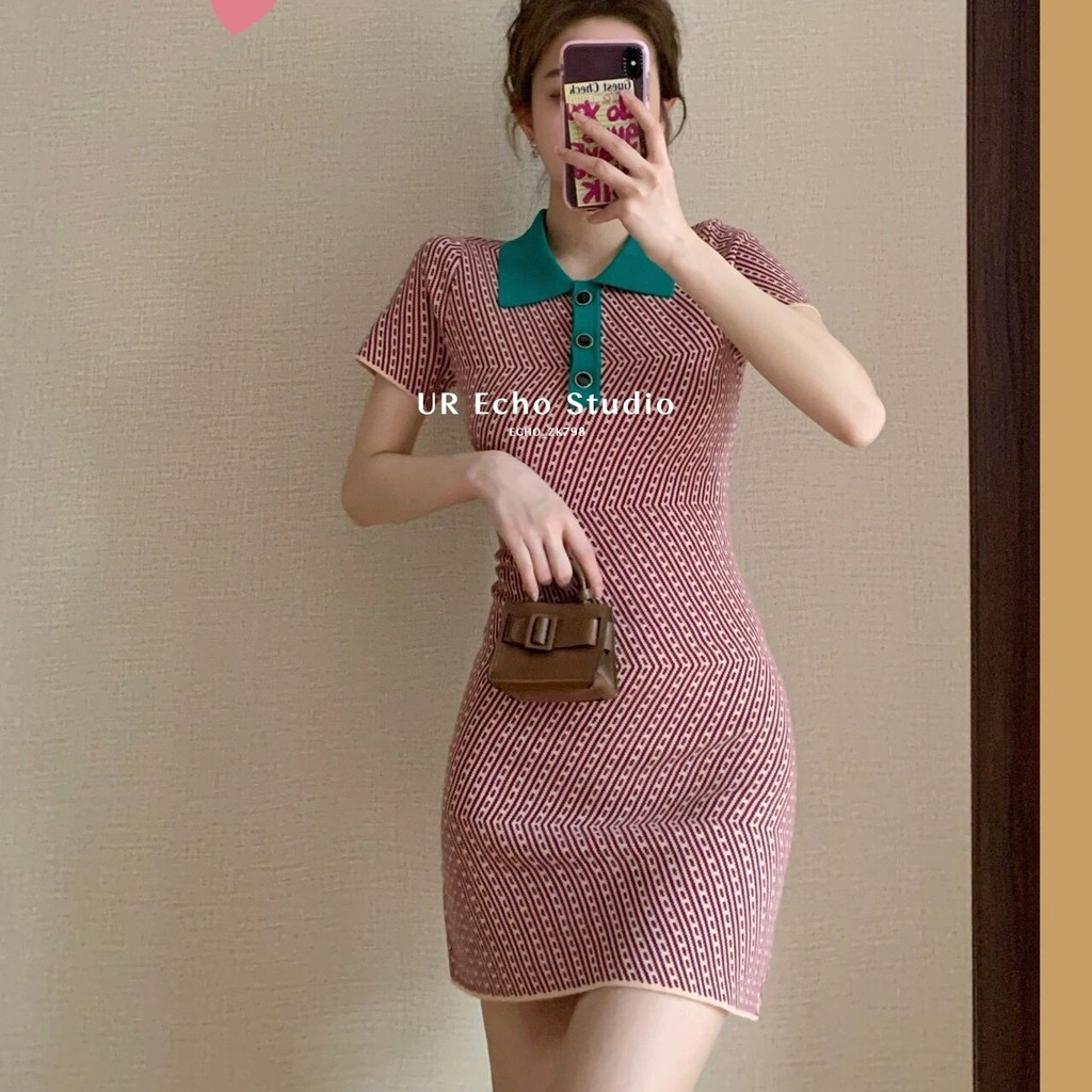 2025 ฤดูร้อน เดรสถักคอโปโลลายพิมพ์เต็มตัวสไตล์อเมริกันเรโทรสำหรับผู้หญิง WG08R9FN2001 Diao Xige De M