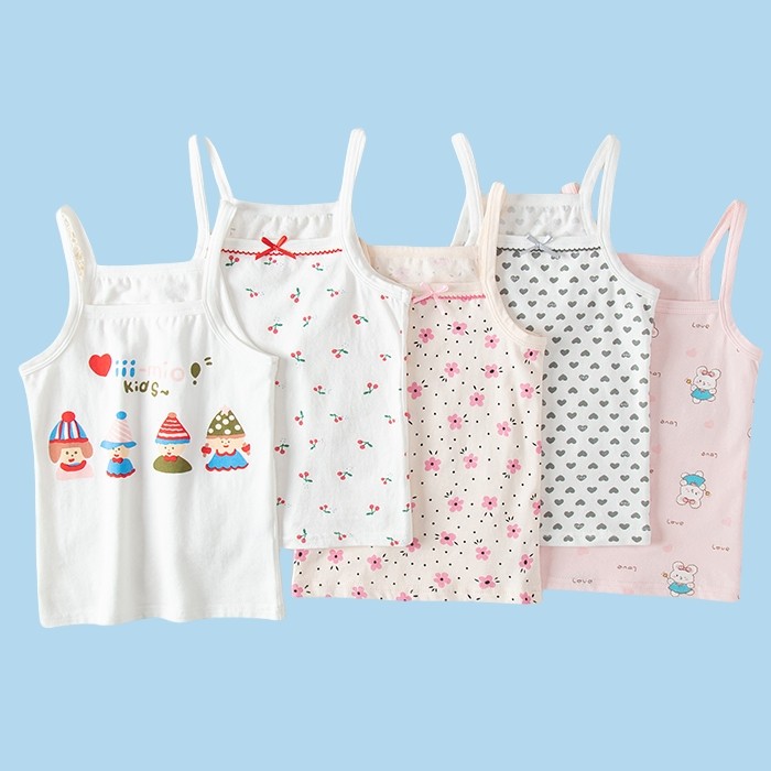 LFGirls Camisole Cotton 90-140cm เสื้อกั๊กเด็กสีทึบเสื้อกล้ามสําหรับฤดูร้อน