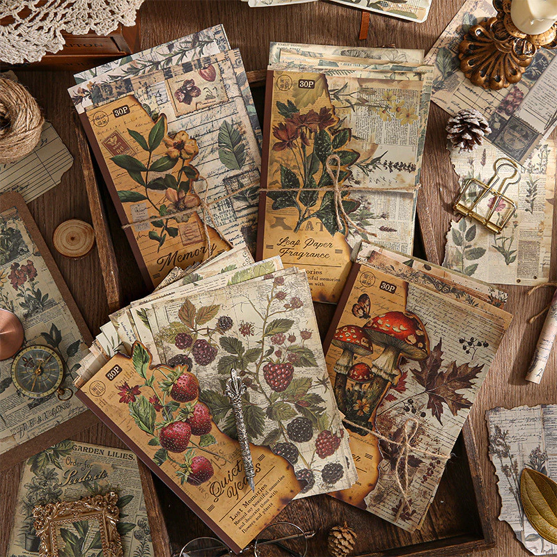 Journamm 30 แผ่น Vintages วัสดุกระดาษดอกไม้พืช DIY Scrapbooking Collage Junk Journal Aesthetics เครื่องเขียน Planner Decor กระดาษ