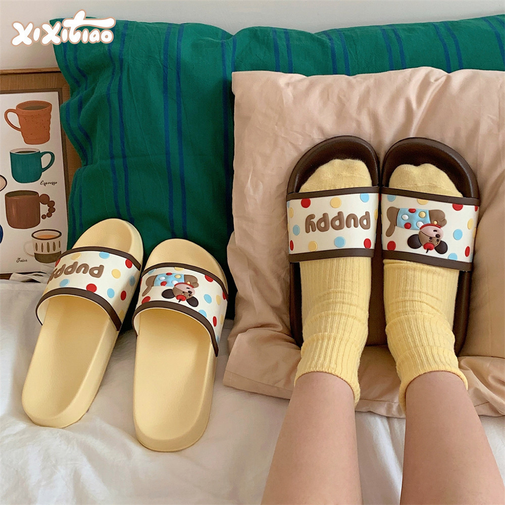 Xixtiao รองเท้าแตะรองเท้าแตะที่มีสีสัน Dot Puppy รองเท้าแตะฤดูร้อนคู่บ้านกลางแจ้งสวมใส่สบายผู้ชายผู้หญิง