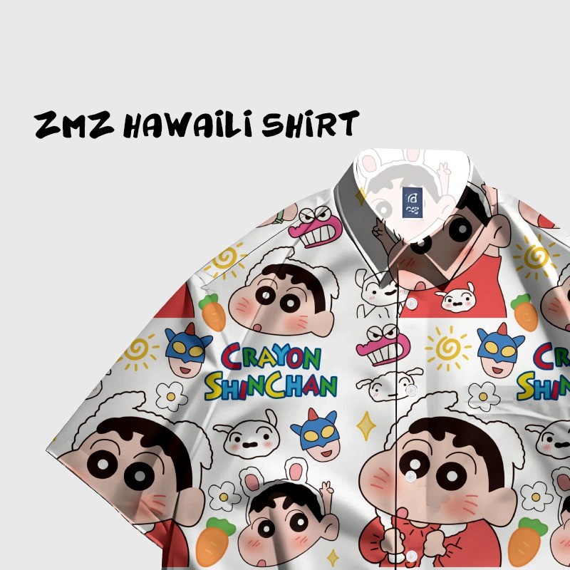 Ershenshi เสื้อฮาวาย Crayon Shinchan สําหรับซัมเมอร์บีชแวร์