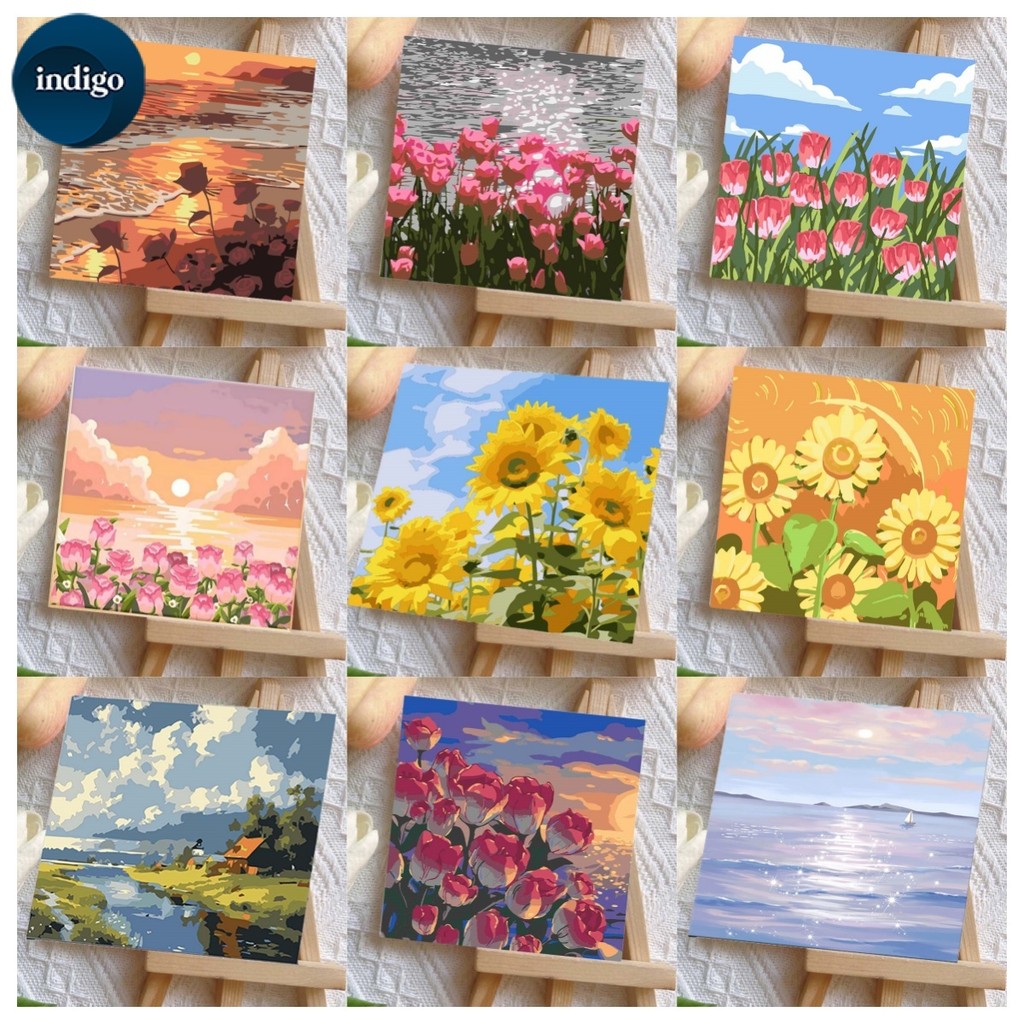 ระบายสีตามเลข ภาพวาดสีน้ำมัน ขนาด 20×20 CM ของขวัญ DIYทะเลดอกไม้ฝึกสมาธิ ตกแต่งผนัง