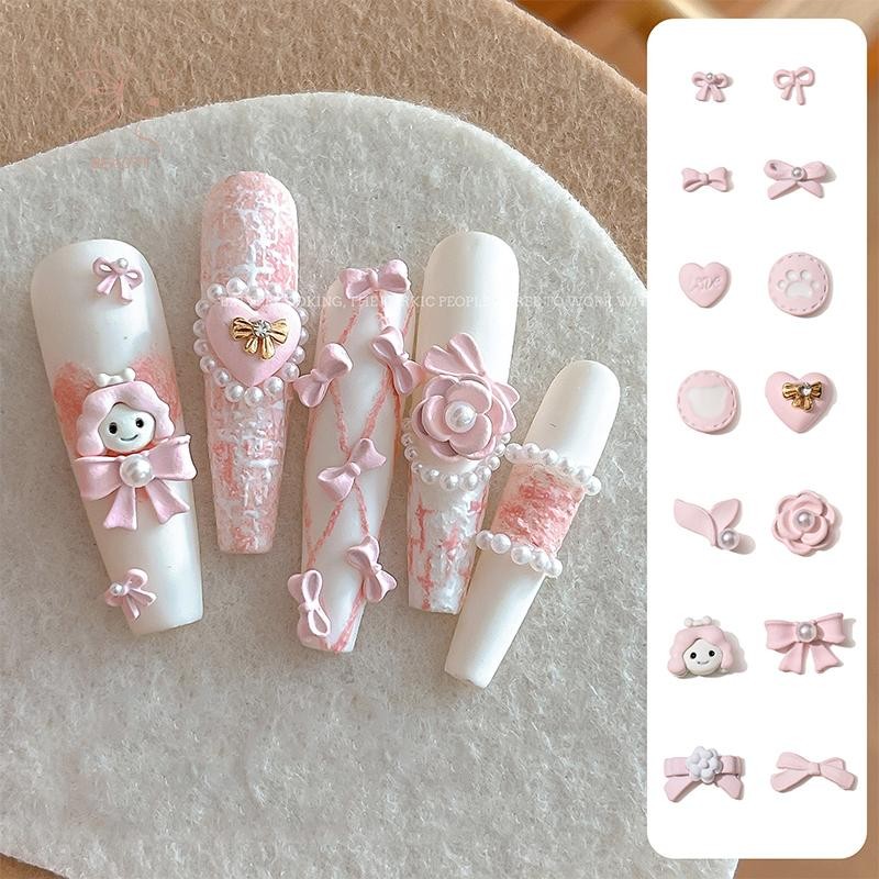 [maybeauty] 4pcs ริบบิ้นมุกโบว์เล็บ Charms อะไหล่ Kawaii Bows อุปกรณ์ตกแต่งเล็บออกแบบอุปกรณ์ {TH}