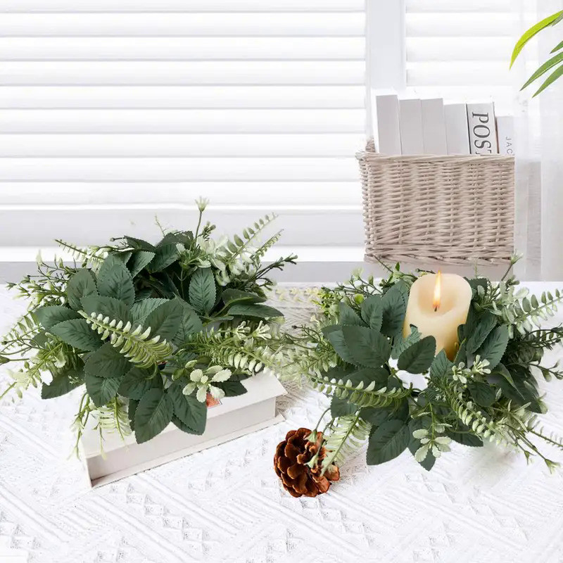 Artificial Wreath Candle Ring Faux Eucalyptus Leaves Spring Greenery Garland Pillar Candle Home Wedd