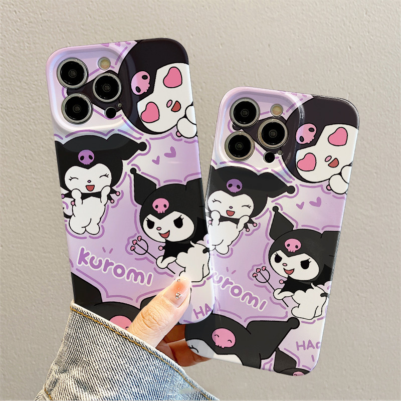 เคสโทรศัพท์มือถือแบบแข็ง กันกระแทก ลายการ์ตูนคุโรมน่ารัก สร้างสรรค์ สําหรับ iPhone รุ่นใหม่ล่าสุด PC เคสกันกระแทก รุ่น 15/14 Pro Max 13/12/11 pro/11/XS Max/XR/X|8/ 7 Plus