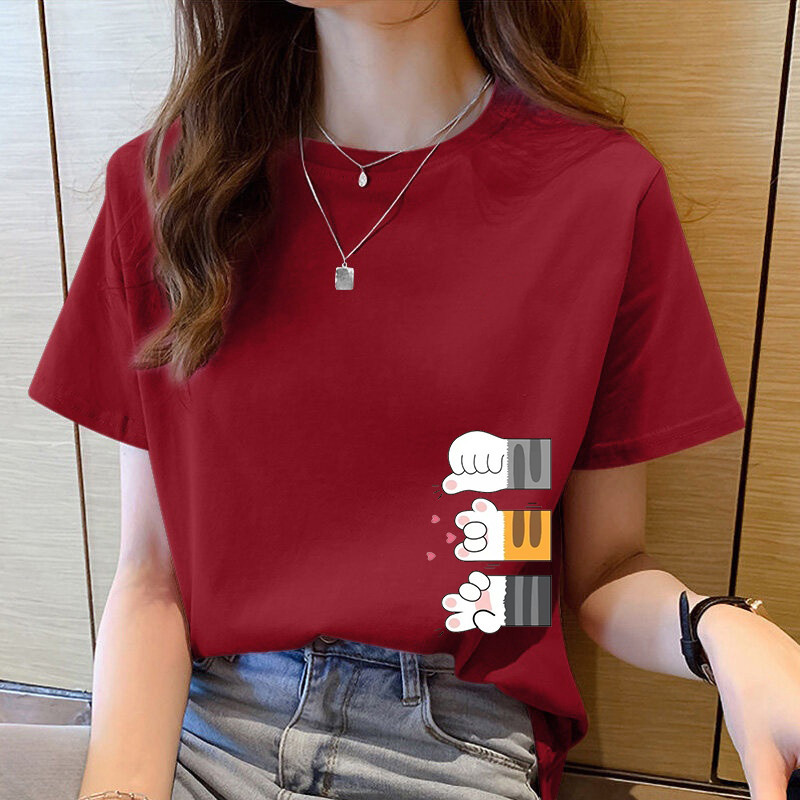 เสื้อยืดคอกลม แขนสั้น ทรงหลวม แฟชั่นสําหรับผู้หญิง