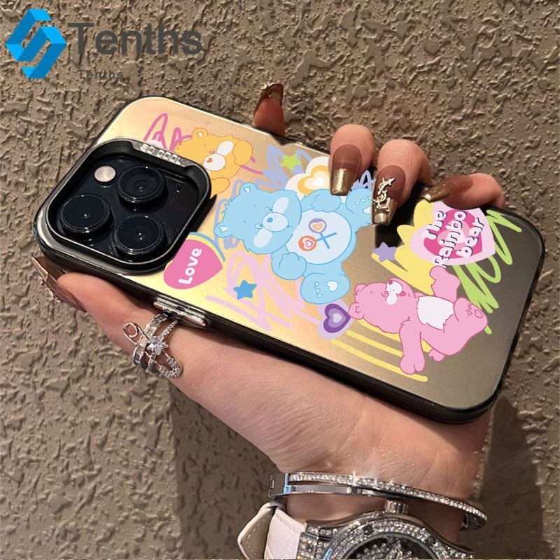 For IPhone 15 14 13 12 11 Pro Max 8 7 Plus SE2020 X XR Xs Max Colorful Silver Catoon Care Bear Phone Case Soft Cover