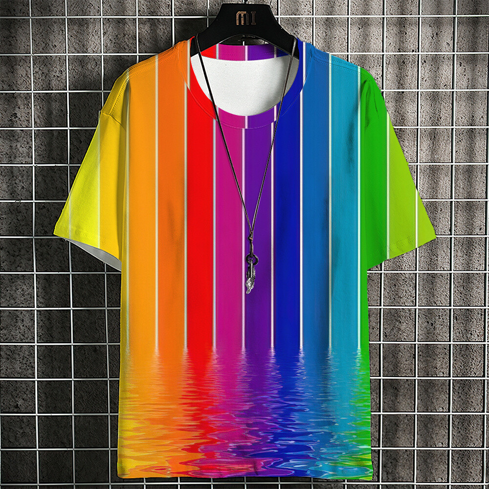 เสื้อยืดแขนสั้นลําลอง คอกลม ระบายอากาศได้ดี พิมพ์ลาย สีรุ้ง สําหรับผู้ชาย และผู้หญิง