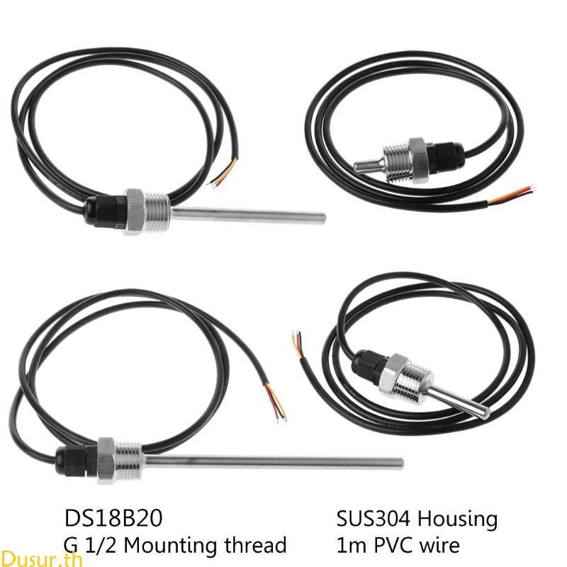 Digital Temperature Sensor G1/2" Thread Probe DIA=7mm 3-core Wire SUS304