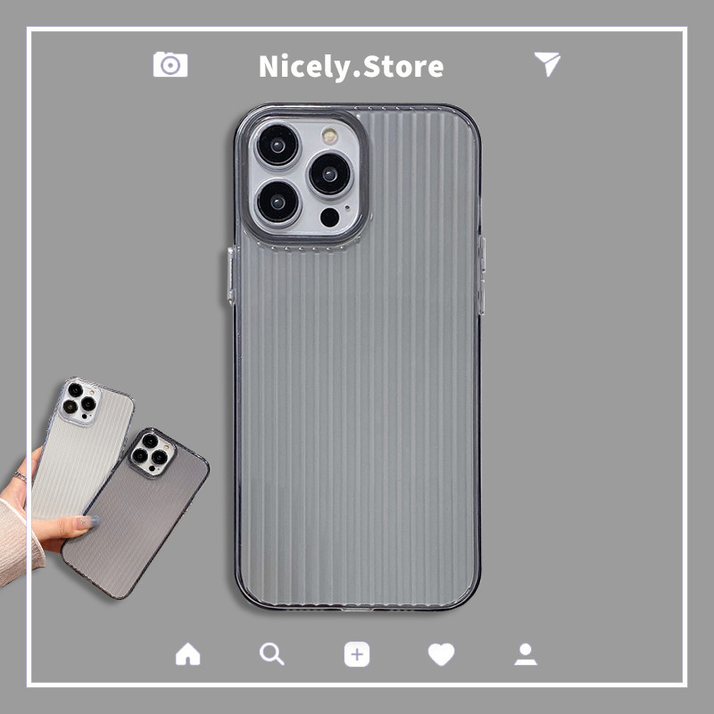 เคสโทรศัพท์มือถือ TPU แบบใส ลายทาง กันกระแทก เรียบง่าย สําหรับ iPhone 15 14 13 12 Pro Max 11