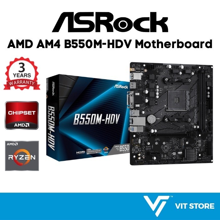 เมนบอร์ด ASRock B550M-HDV - รองรับ Ryzen 3000, 4000, 5000 & G-Series (AMD AM4) / DDR4 4733+ / PCIe G