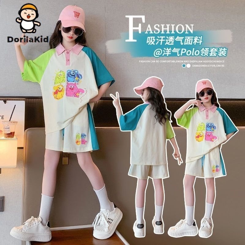 Dorila ชุดเสื้อโปโลแขนสั้น กางเกงขาสั้น แฟชั่นฤดูร้อน สําหรับเด็กผู้หญิง อายุ 3 ถึง 4 ถึง 5 ถึง 6 ถึง 7 ถึง 8 ถึง 9 ถึง 10 ถึง 11 ถึง 12 ปี 2024