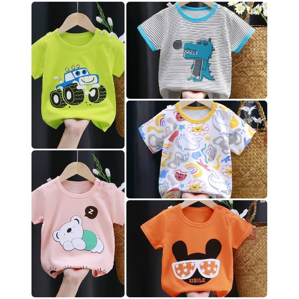 เสื้อยืดแขนสั้น พิมพ์ลายการ์ตูนน่ารัก แฟชั่นฤดูร้อน สําหรับเด็กผู้ชาย