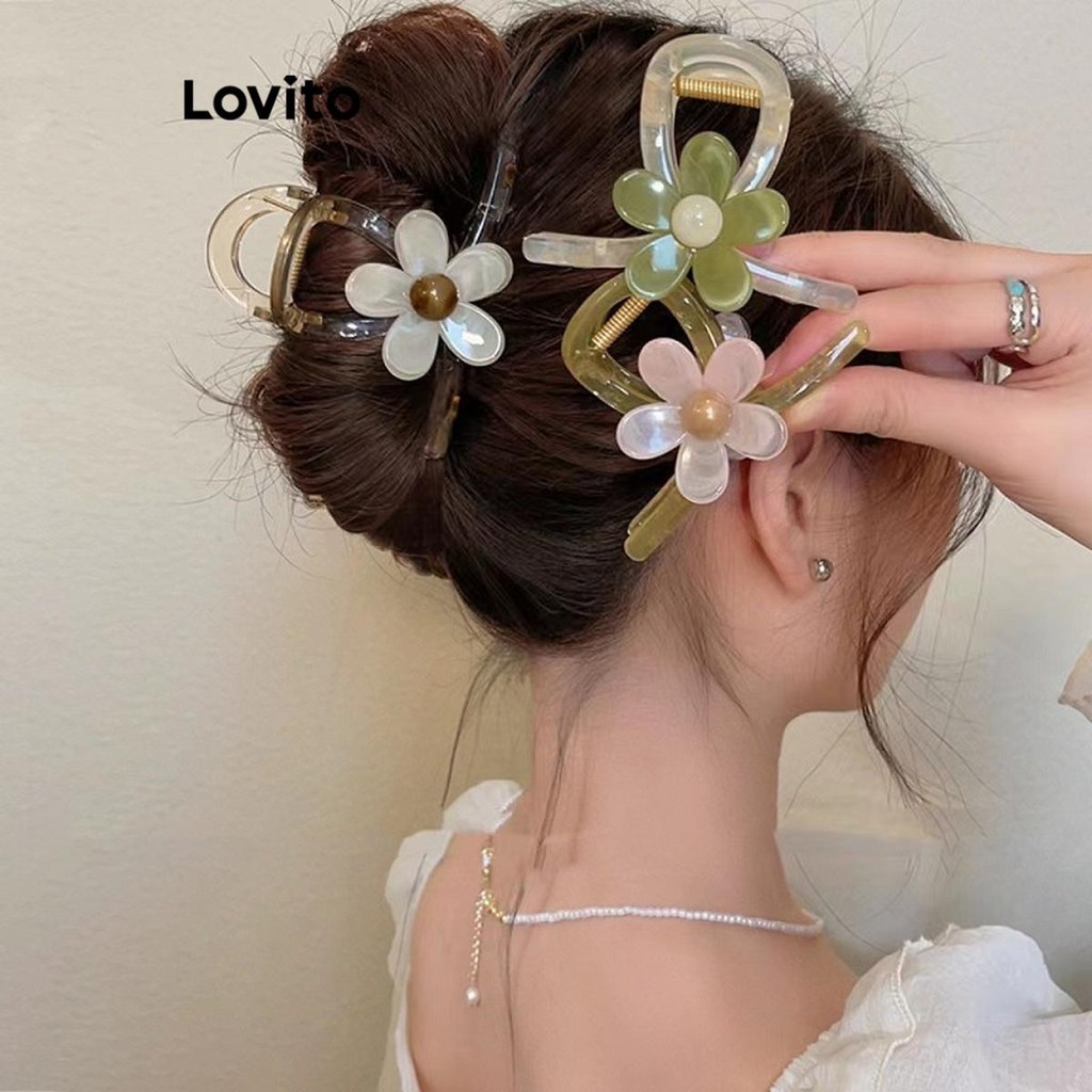 Lovito กิ๊บติดผมผู้หญิง ลายดอกไม้ สไตล์ลำลอง LFA19578