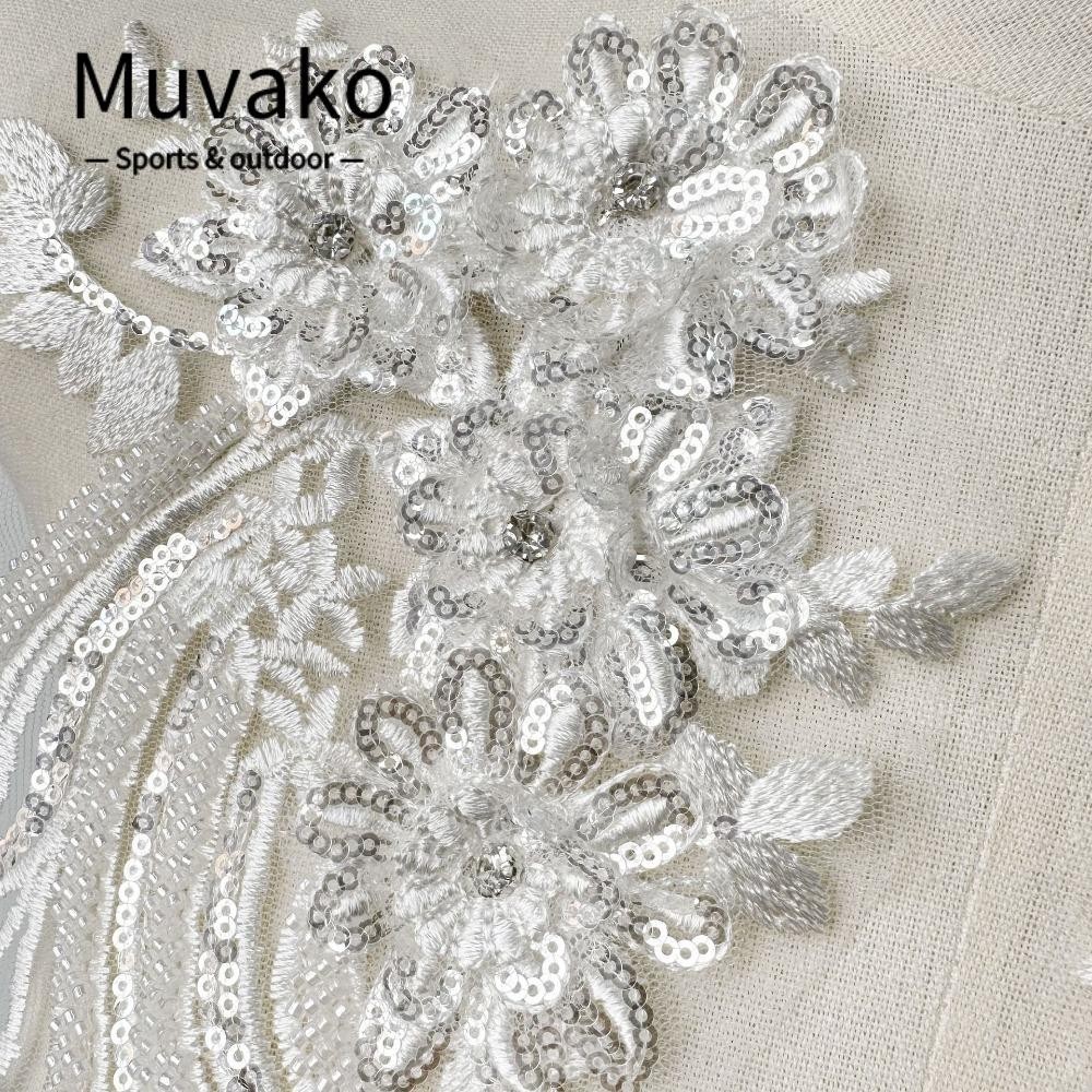 Muvako สติกเกอร์ผ้าลูกไม้ ปักเลื่อม ลายดอกไม้ สีขาว สําหรับตกแต่งเสื้อผ้า DIY