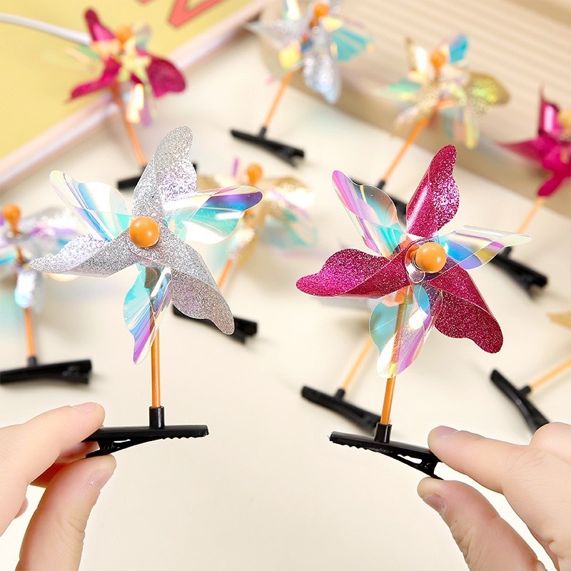 กิ ๊ บติดผมกังหันลมหกใบสีสันสดใสเวอร ์ ชั ่ นเกาหลี Headdress Windmill คลิปหลังคา Duckbill คลิป Hairpin